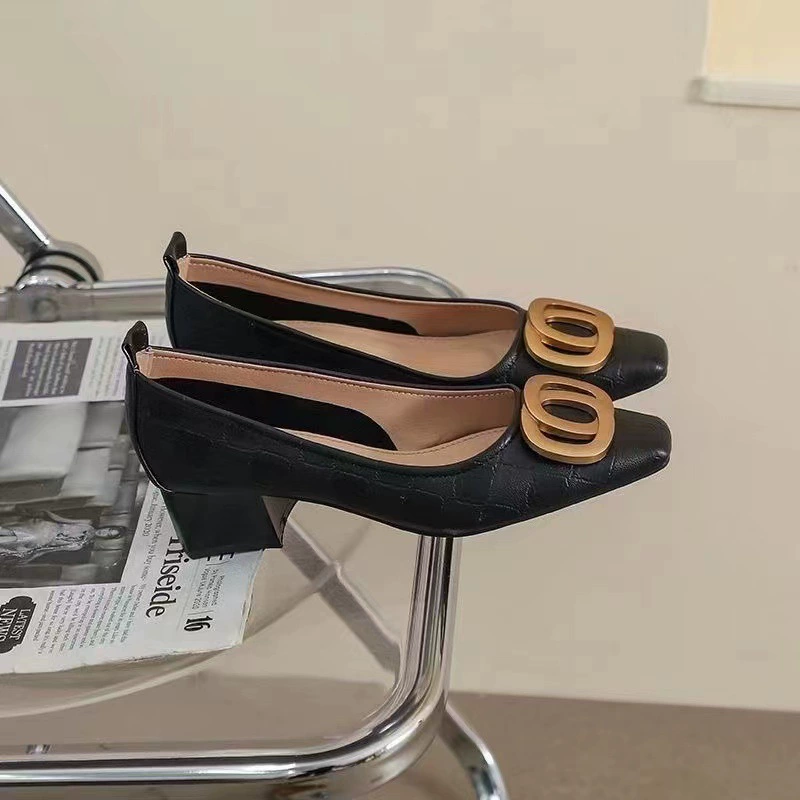 Женская Однослойная обувь на массивном каблуке, новинка 2024 года, весна-осень, без шнуровки, с глубоким вырезом, вечерние ветровки, с острым носком, мягкая подошва, женская обувь больших размеров