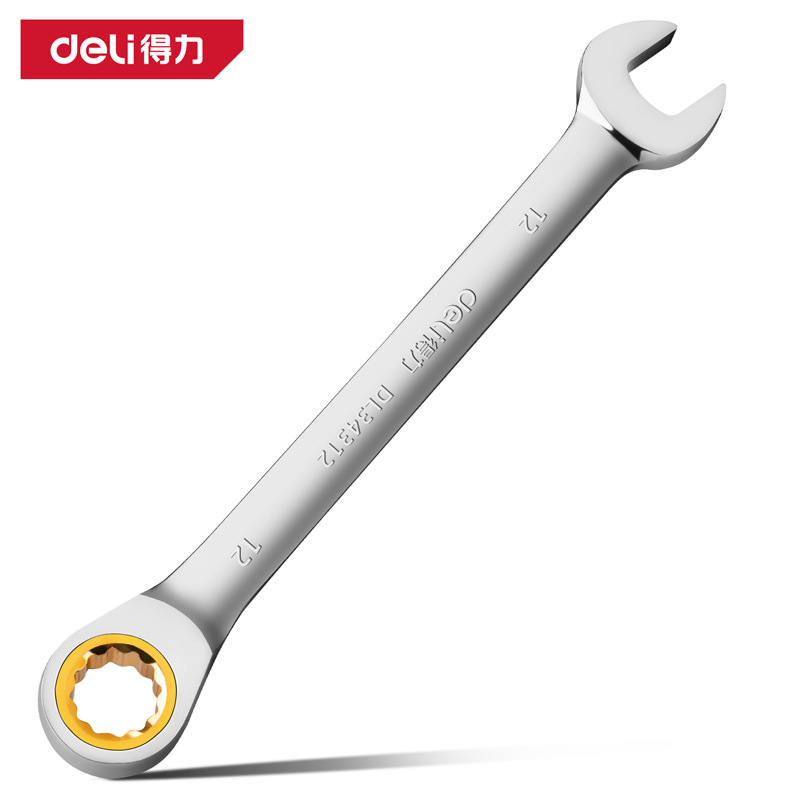 deli得力镜面两用棘轮快扳90齿雾面72齿棘轮镀铜DL34315 34319 12