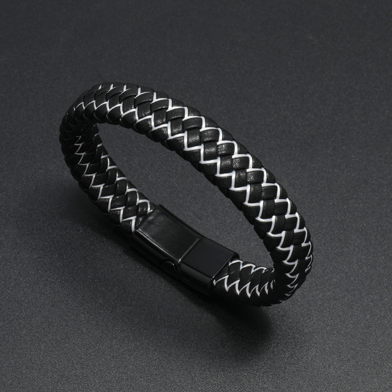 fashion simple braided alloy magnet clasp leather bracelet