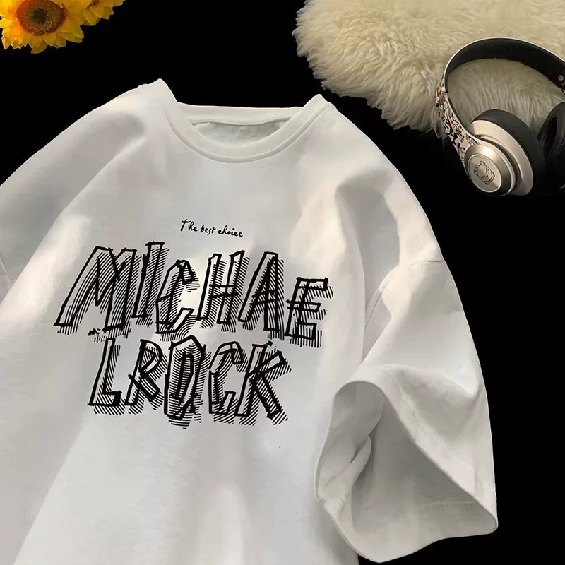 Хлопчатобумажная 2024 летняя новая мужская футболка мода молодежная футболка с короткими рукавами и нижним трендом большой размер круглый воротник мужской стиль