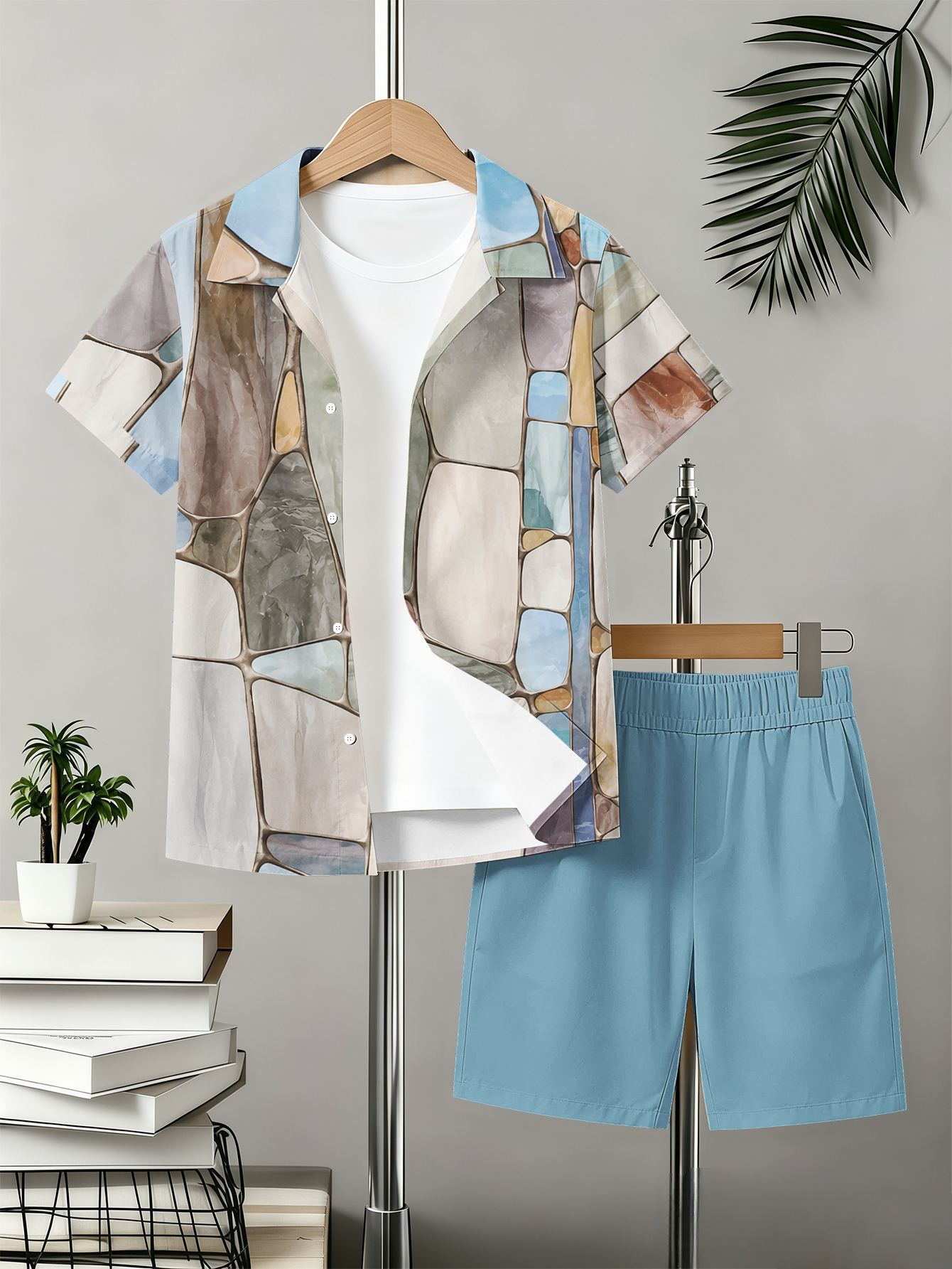 Boys Patterned 3d Printed Shirt And Shorts Summer Set_voghion.com