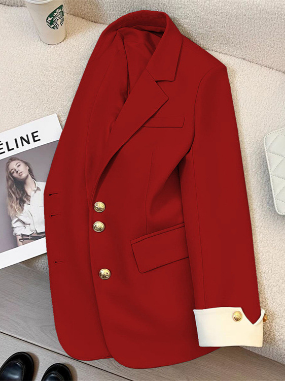 2024 Spring/Autumn New Multi-Color Suit Jacket, Cream Color, Korean Style, Unique and Stylish, Elegant and Suitable for Commuters