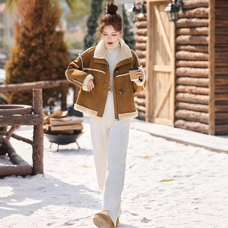 Deerskin Velvet Lambskin Coat Women's Autumn and Winter New Casual All-match Warm Fur Jacket Top Z5366