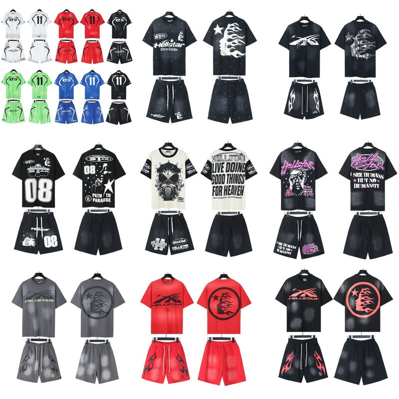 2024 New American Trendy Brand Hellstar T-Shirt Washed Printed Short-Sleeved T-Shirt Summer Suit Shorts