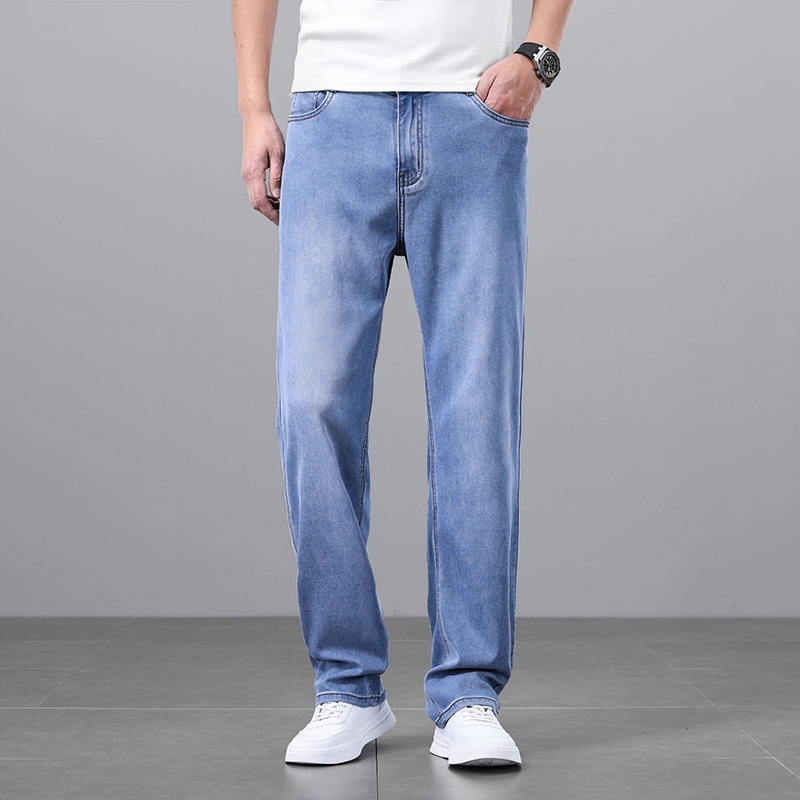 High-End Tencel Lyocell Jeans, Straight-Leg Loose Light Blue Men's Trousers, New Summer Thin Casual Pants High-End Tencel Lyocell Jeans, Straight-Leg Loose Light Blue Men's Trousers, New Summer Thin Casual Pants