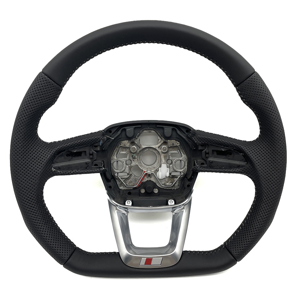 Suitable for Audi Q3 S model, semi-perforated with white stitching, no buttons, no paddles, without heated steering wheel base