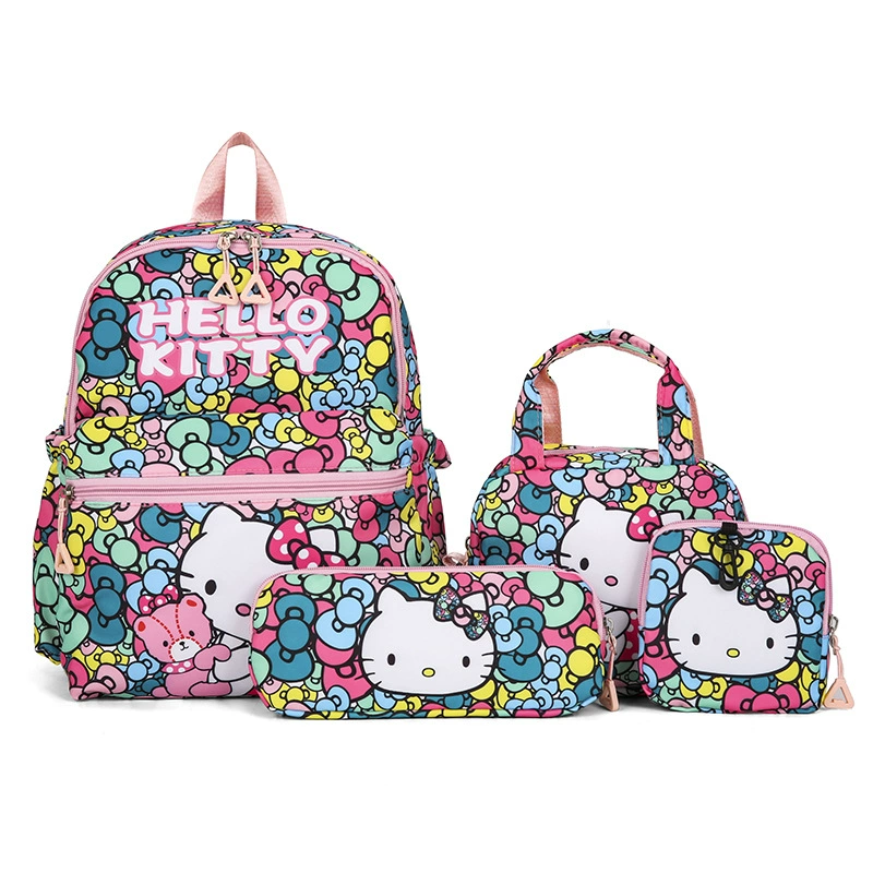 Children's cartoon backpack set with card holder, shoulder bag, school bag in colorful and pink designs