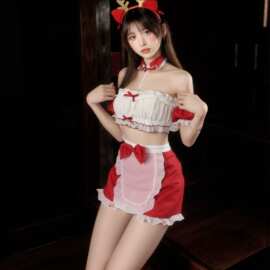 内衣纯欲暖床圣诞女仆战袍欧美制服露臀免脱诱惑性感睡衣
