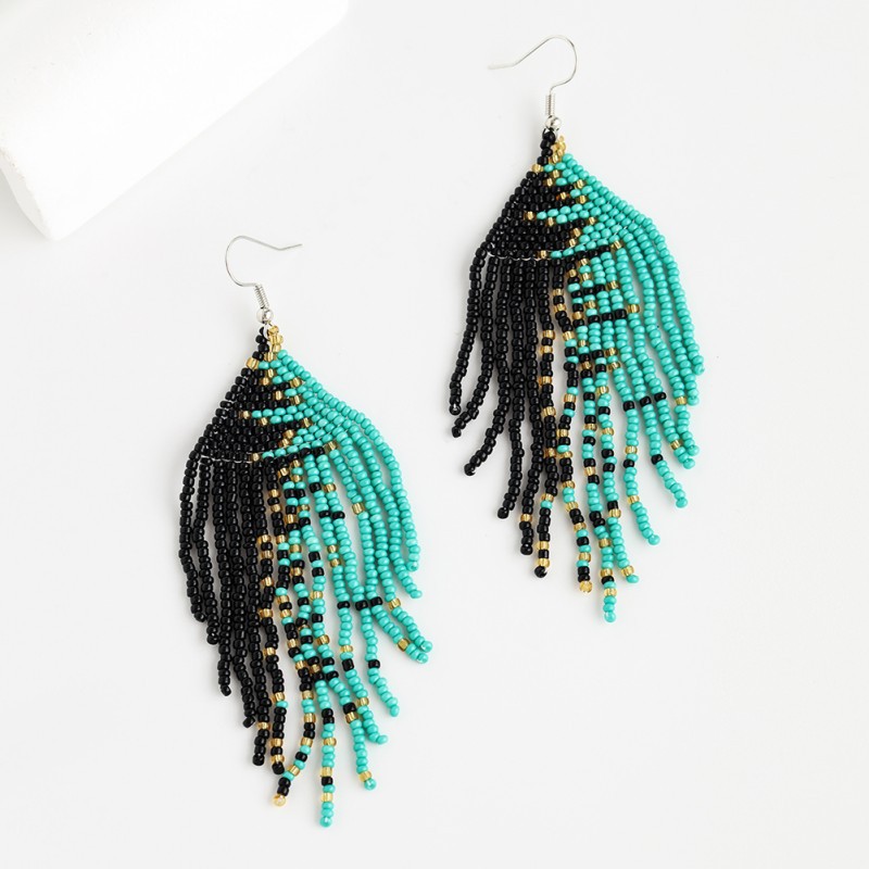 two-color woven ethnic elegant earrings handmade with tassels