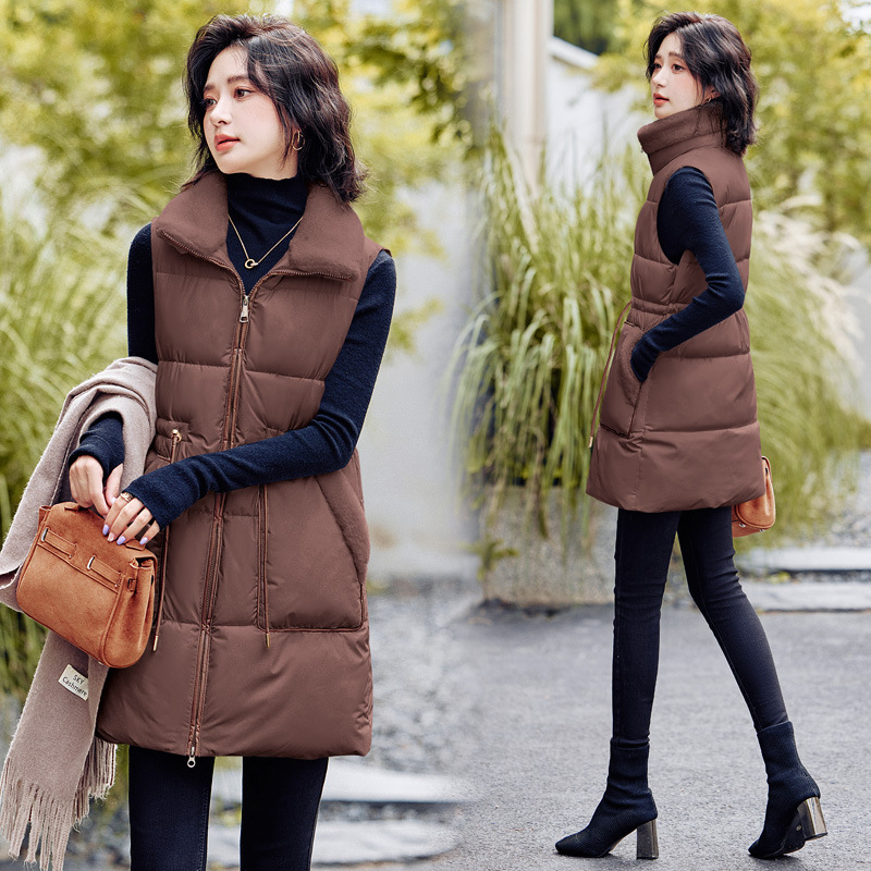 2025 otoño y invierno nuevo chaleco de algodón para mujeres de estilo largo estilo coreano delgado y versátil chaleco de algodón