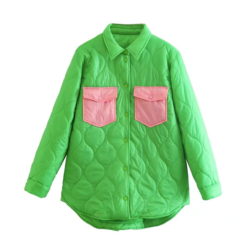 loose color contrast quilted cotton coat NSYXB136821