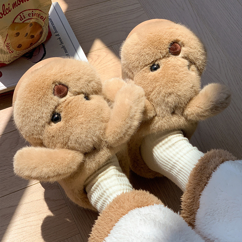 可爱小狗亲子棉拖鞋女冬季新款外穿保暖室内居家用厚底毛毛绒拖鞋|undefined