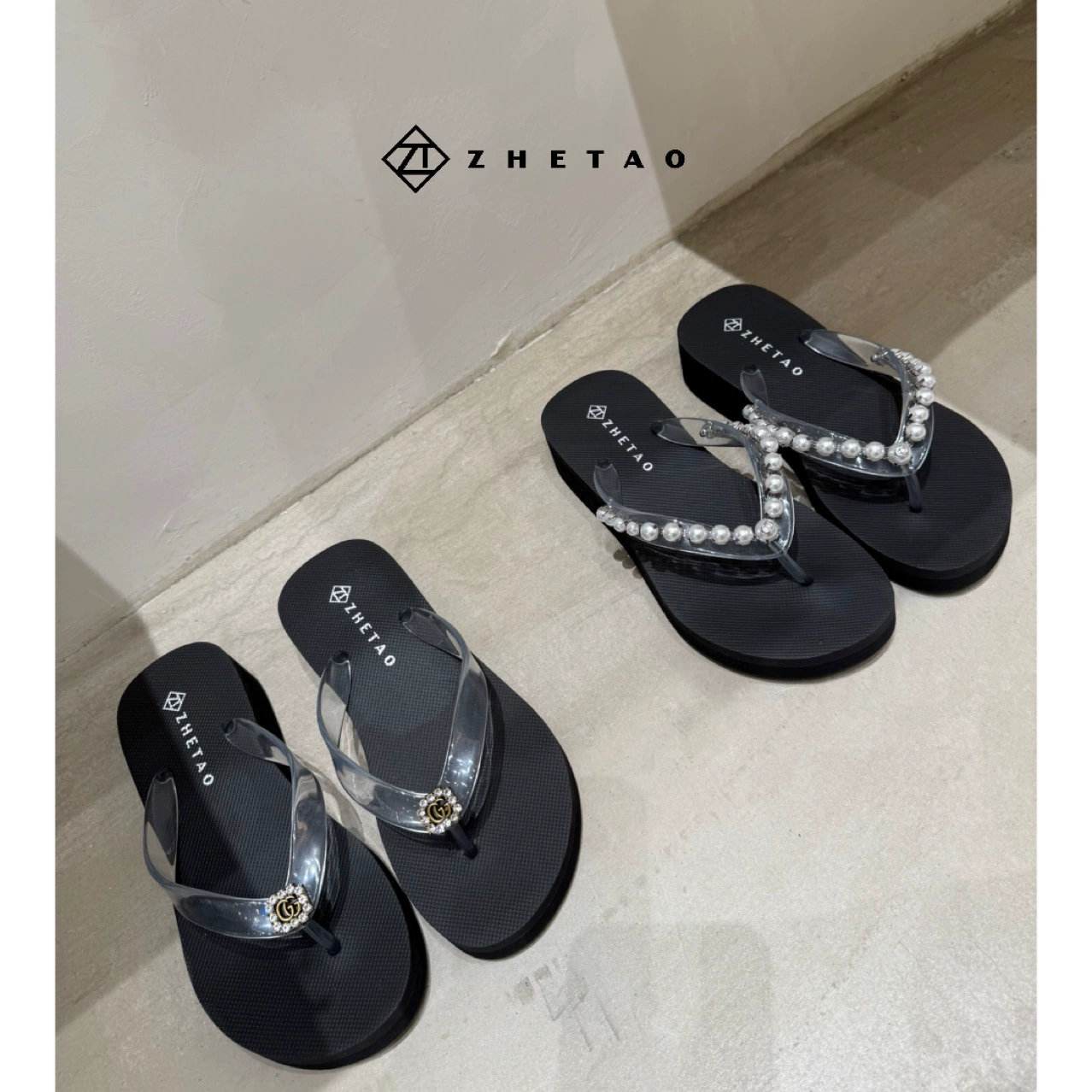 Женские шлепанцы на толстой подошве, весна-лето 2025, новая корейская модель, пляжная обувь для отдыха на море, с жемчугом