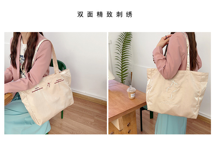 44284 large-capacity double-sided embroidered bow, sweet tote bag, single-shoulder cloth bag, canvas schoolbag for girls Specification drawing
