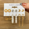 Earrings from pearl, retro metal set, Aliexpress, European style, wholesale