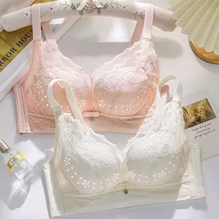 夏季薄款透气洞洞杯内衣女大胸显小聚拢调整型无钢圈蕾丝文胸胸罩