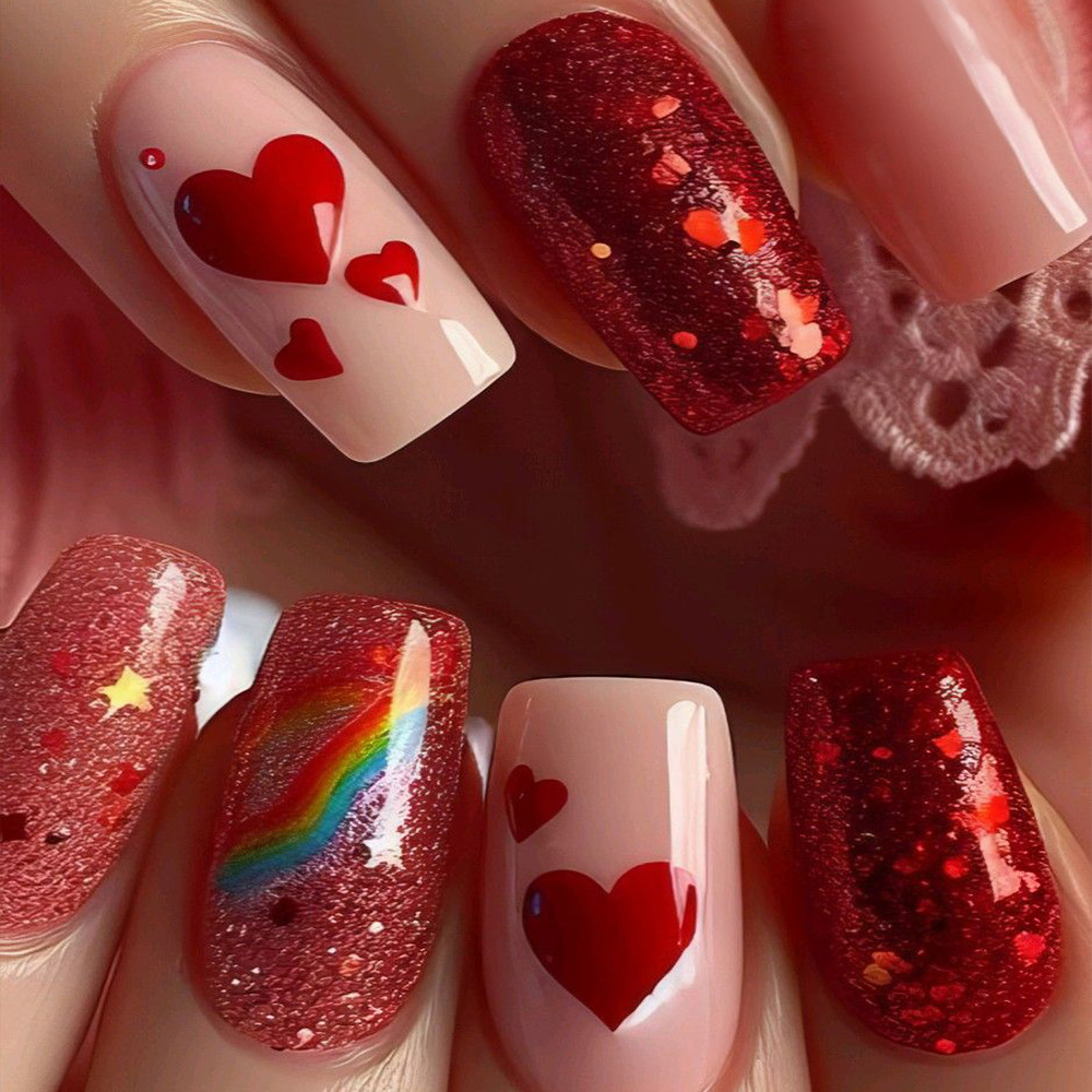 Día de San Valentín arco iris de amor manicura polvo brillante sequinilla parche de uñas de alta calidad europea y americana venta caliente para usar uñas