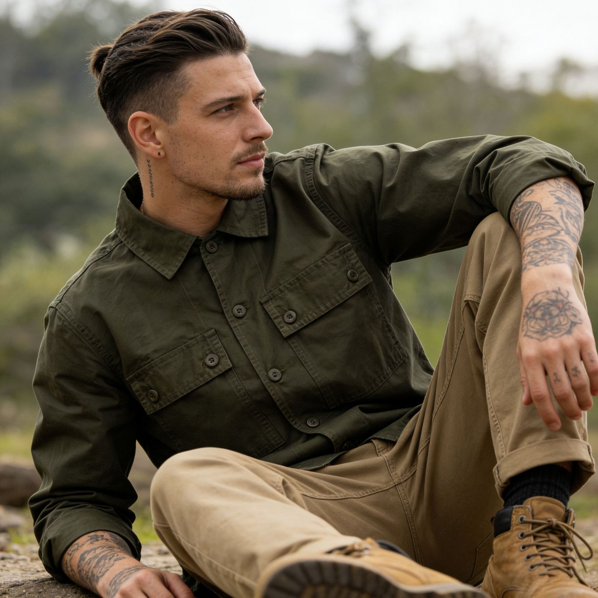 OKONKWO Tigre raya Camo Tigre patrón camisa de camuflaje hombres herramientas ingeniero camisa de manga larga