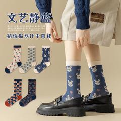 Women's Knee-High Socks - Winter/Spring Collection, Combed Cotton, Cute Animal Design, Double-Needle, Double-Track, Retro Warm Cotton Socks - Zhuji Socks Wholesale