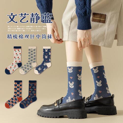 Women's Knee-High Socks - Winter/Spring Collection, Combed Cotton, Cute Animal Design, Double-Needle, Double-Track, Retro Warm Cotton Socks - Zhuji Socks Wholesale
