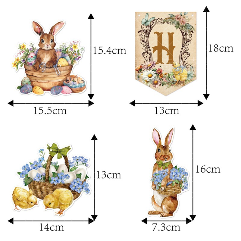 Vintage tema Pascua fiesta decoración tire bandera traje conejo espiral colgante adorno feliz Pascua bandera