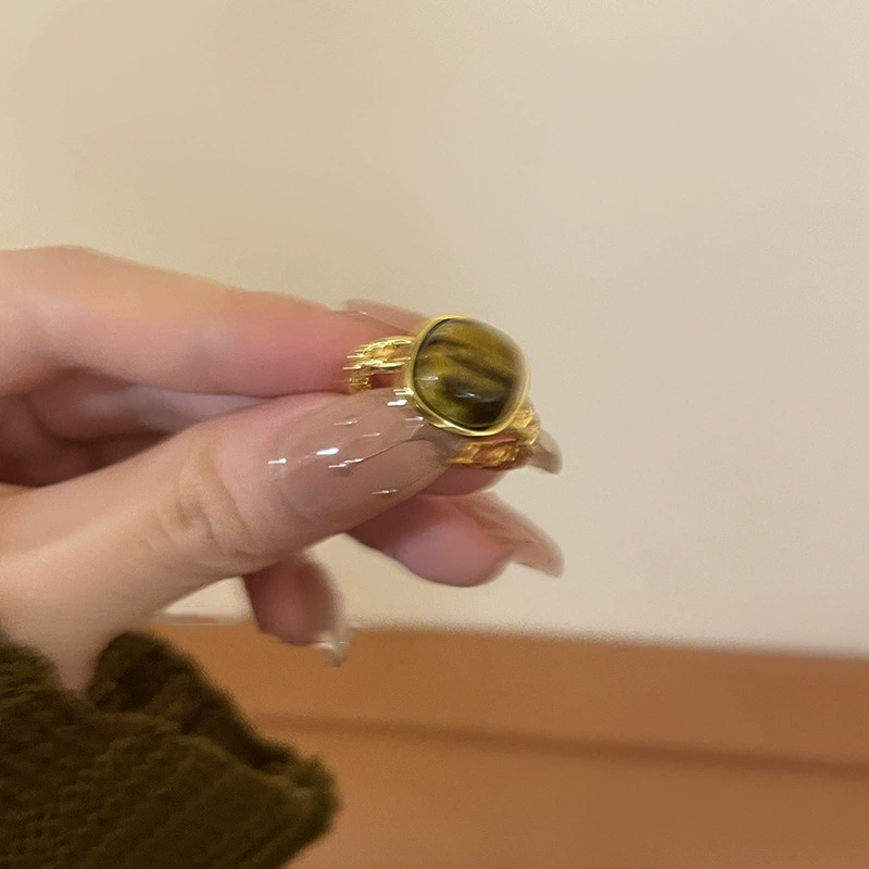 Retro amber organic one size universal small design ring, high-quality style