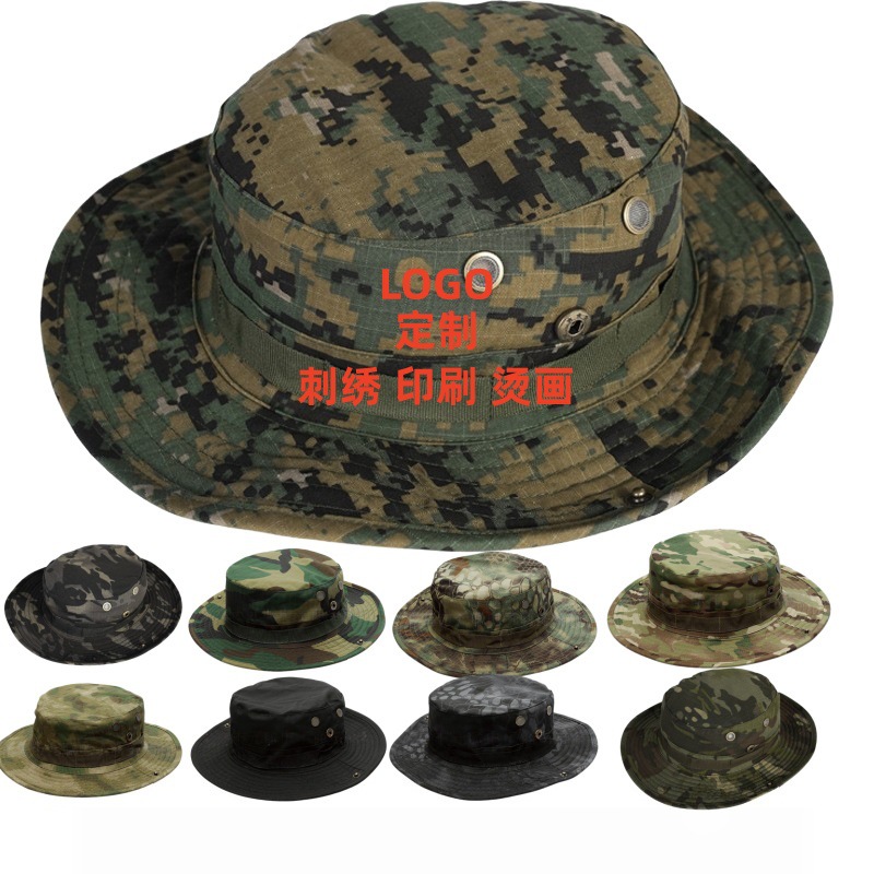 Camuflamiento gorra de borde redondo gorra de entrenamiento militar para hombres y mujeres gorra de ocio al aire libre gorra de pesca gorra de sombrero de sombra fábrica en stock LOGO