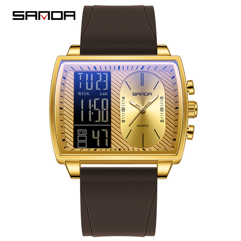SANDA SANDA 6163 nuevo reloj electrónico de moda doble pantalla multifuncional reloj de hombre impermeable calendario de luz nocturna reloj de hombre