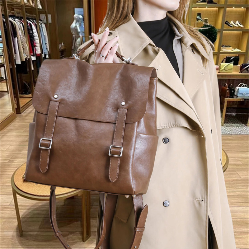 Preppy Style Women's Backpack Retro Soft Leather Handbag Shoulder Bag Large Capacity Casual Travel Fashion Commuter Bag - Thumbnail 4