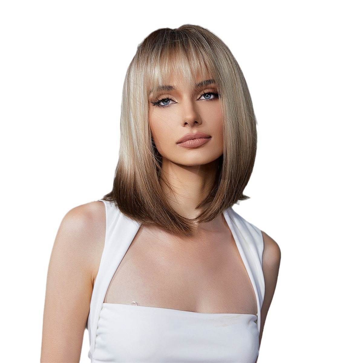 Nuevo verano transfronterizo punto pelo corto recto gradiente naranja aire flequillo onda corta cabeza europea y americana peluca para las mujeres