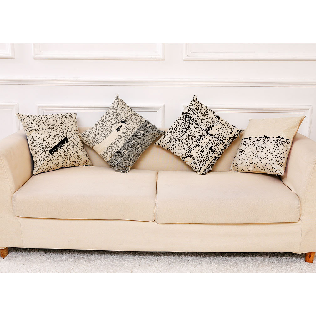 亚马逊新款艺术铅笔画棉麻抱枕套汽车靠垫办公室午睡抱枕厂家直销