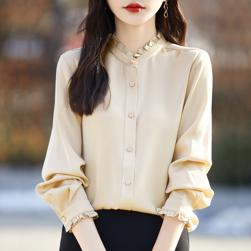 French Lace Collar Long Sleeve White Shirt Women's 2024 New Professional Elegant Base Shirt High-grade Acetic Satin