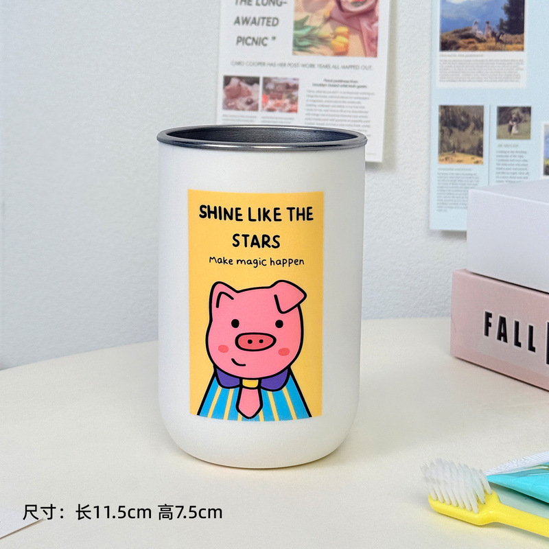 不锈钢杯子卡通漱口杯可爱双层牙刷杯304不锈钢材质情侣漱口杯|undefined