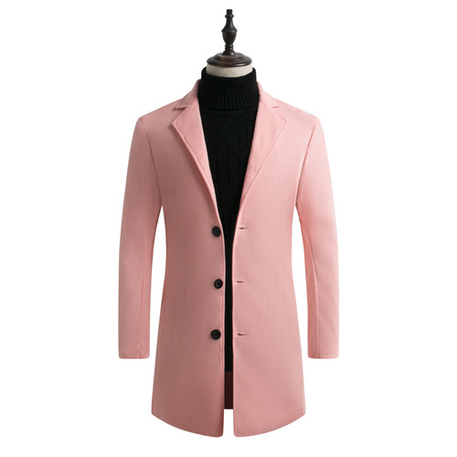 Nylon Jacket for Men - Autumn/Winter Long-Style Wool Blend Coat - Youth Korean Version - Thick Windbreaker