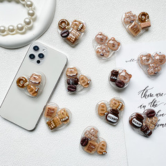 手機氣囊支架愛心閃粉滴膠diy小熊咖啡巧克力ins風可愛小眾指環扣