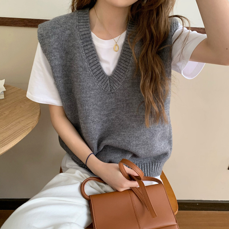 Primavera y otoño suéter con cuello en V Chaleco de punto para Mujeres Nuevo 2023 desgaste exterior estilo japonés flojo perezoso estilo lana superposición