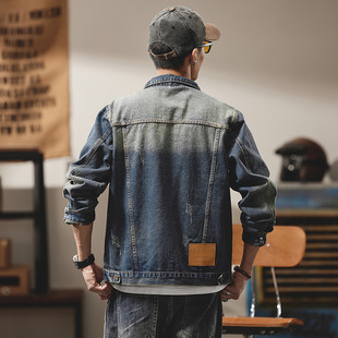 2024 spring and autumn Denim coat men's new washed distressed American retro ins fashion brand workwear jacket
