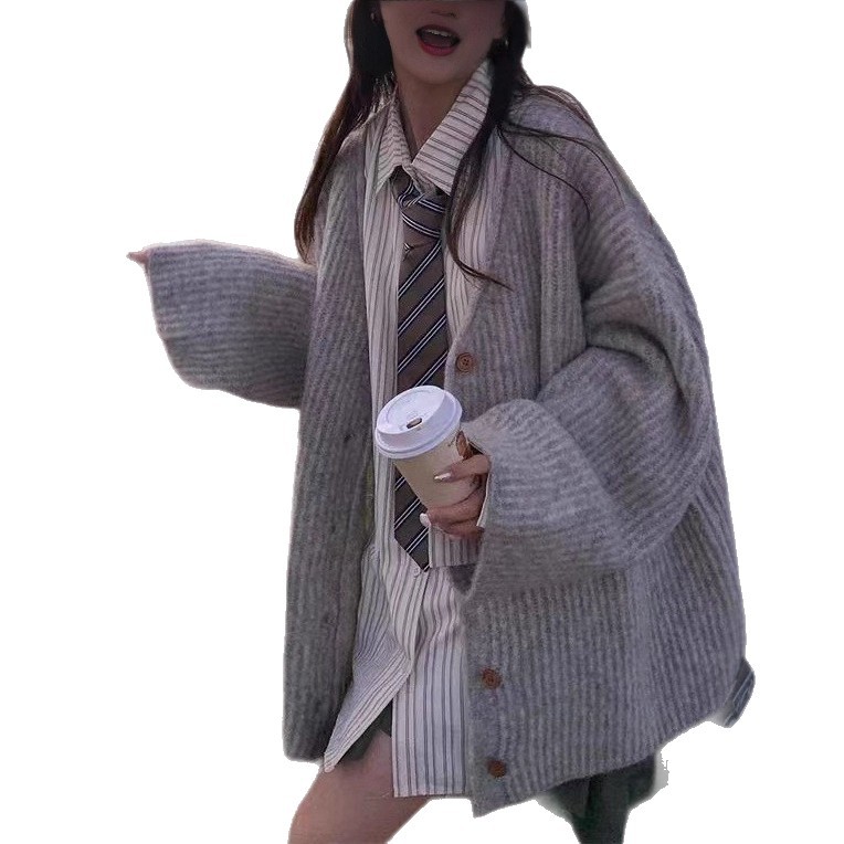 여성 브이넥 버튼 니트 가디건 봄가을 루즈핏 데일리 긴팔 아우터