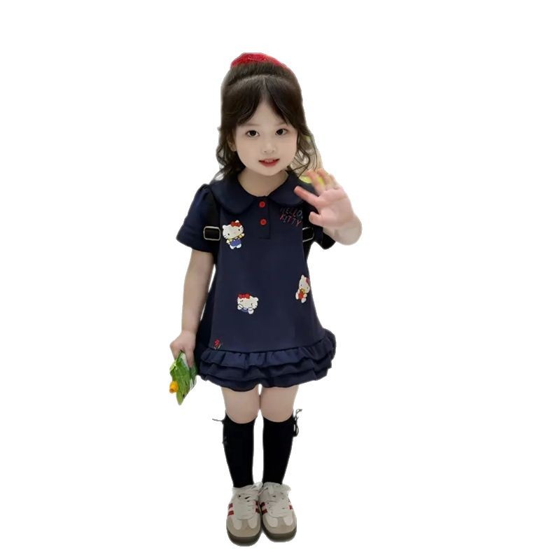 Xianning siete verano nuevo estilo estilo estilo occidental casual manga corta niña polo vestido coreano de dibujos animados niña marea