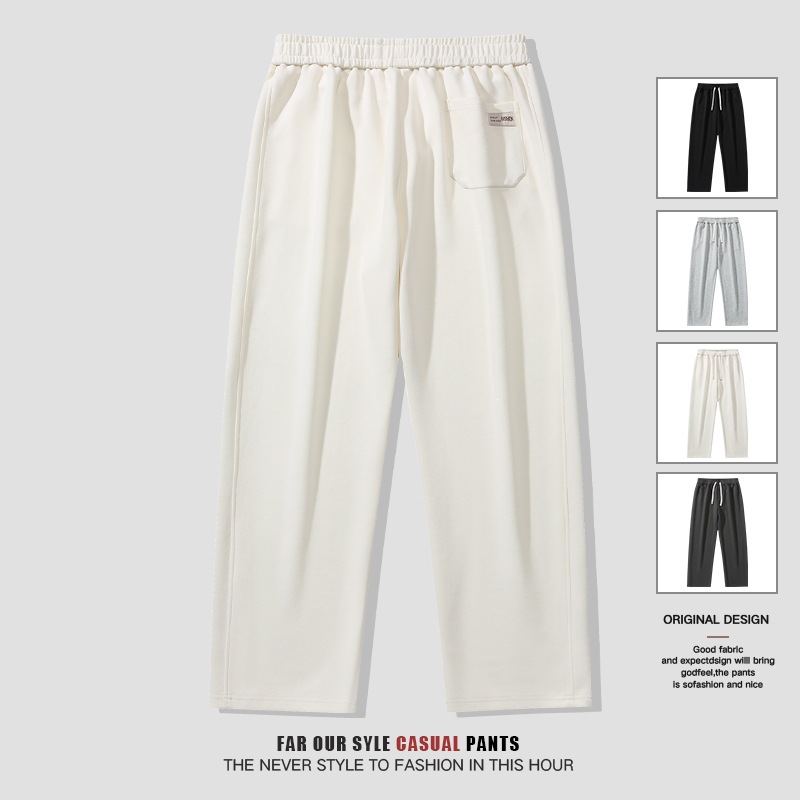 Free shipping, hemmed, wide-leg, Hong Kong-style, loose-fit, new straight-leg men's casual sports pants for autumn and winter