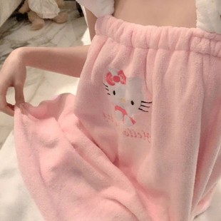 New Home Cute Kitten Suspender Bath Skirt for Women Thickeneded Coral Velvet Water-Absorbent Quick-Drying Bath Robe Dormitory Bath Skirt
