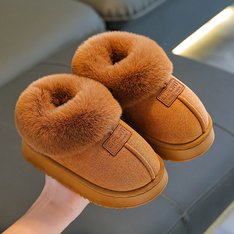 New Autumn and Winter Children's Snow Boots for Boys, Indoor Non-Slip Cartoon Warm Cotton Slippers for Boys in Winter