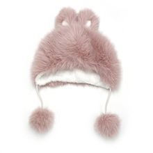 冬款短耳朵兔子毛绒帽子仿狐狸毛可爱卡通小兔帽加厚成人护耳帽