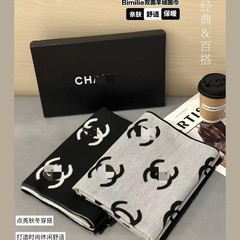 冬款欧美小香风黑白双面围巾礼盒女士防羊绒围巾圣诞礼物跨境批发