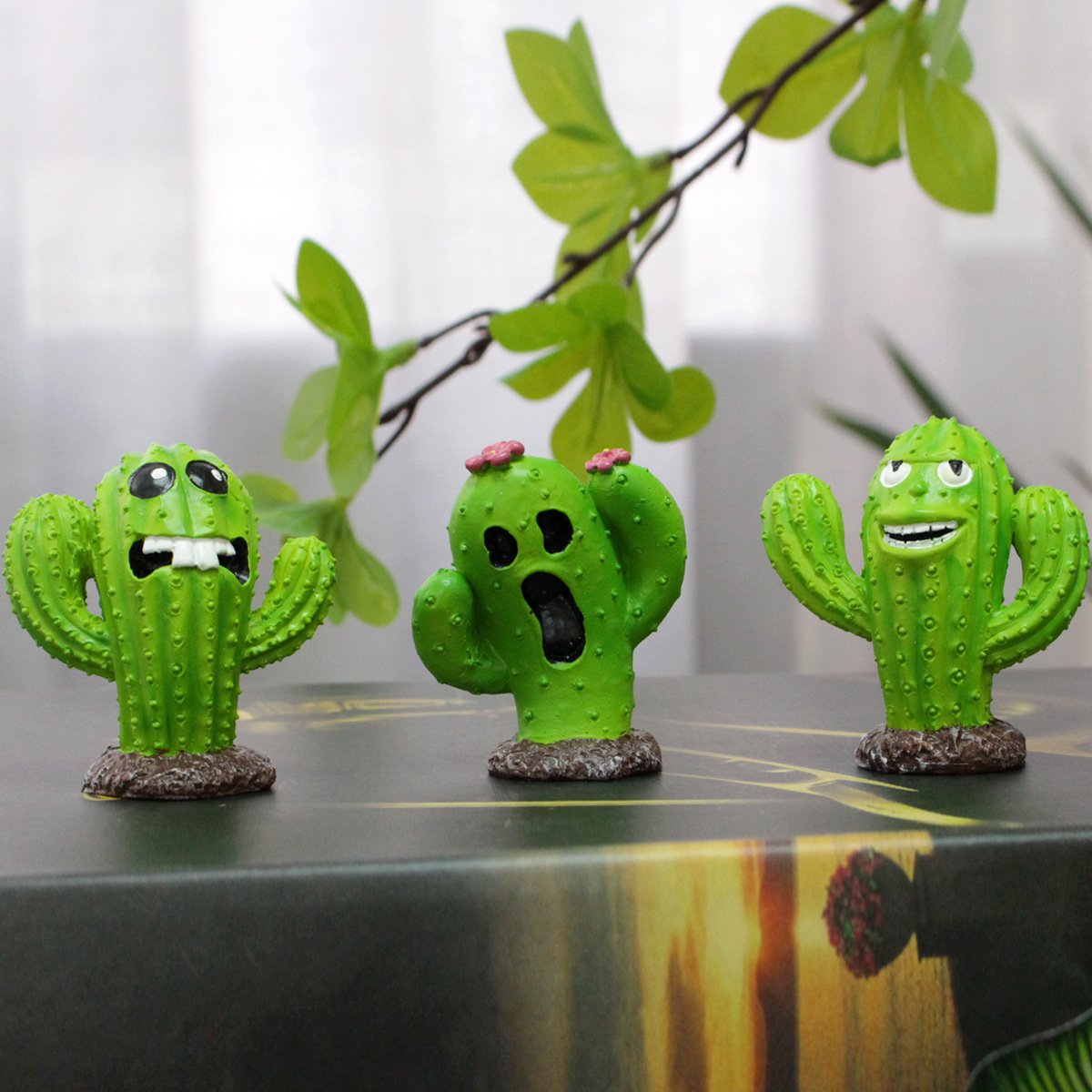 Garden Cactus Monster Set Three Small Ornaments Flower Bonsai Ornaments Fleshy Moss Micro Landscape World Landscape