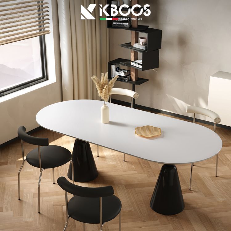 Mesa de comedor ovalada pequeña casa moderna simple red crema tabla de comedor combinación de sillas