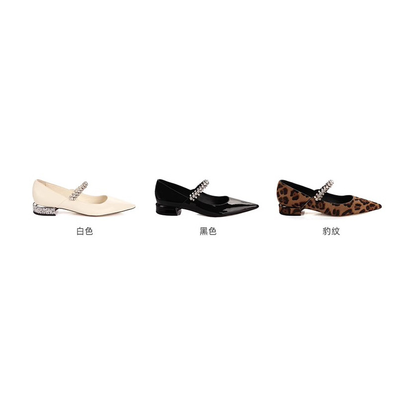 Grava Madre nuevo elegante pequeño punto brillante con un leopardo con un pequeño taón grueso zapatos para mujeres primavera
