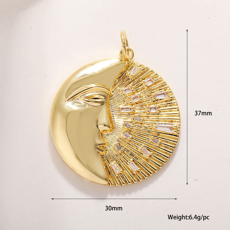 DIY 銅メッキ 18 k ゴールドムーンスターネックレスペンダントオイルドリップジルコン五芒星ブレスレットイヤリングキーホルダーペンダント|undefined