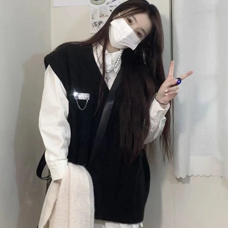 Preppy style sweet soft glutinous knitted sweater vest vest female student + spring and autumn all-matching shirt single piece/suit