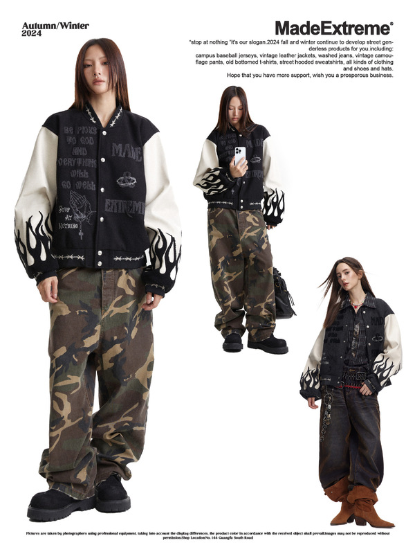 MADEEXTREME Half a Million Needle Mixed Embroidered PU Sleeves Autumn American Style Street Coat Jacket for Men and Women